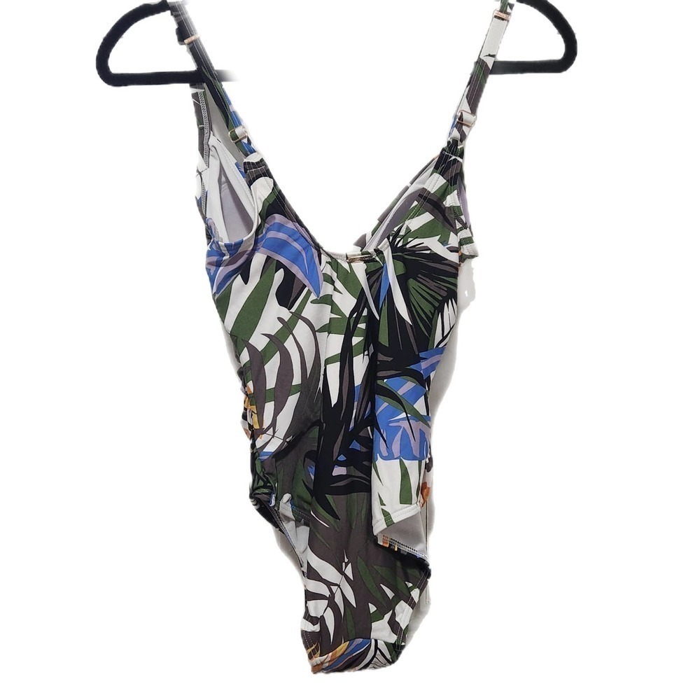 Calvin Klein Swimsuit 1pc One Piece Olive Multi Tropic Rainforest Women's Size 4 - Picture 3 of 7